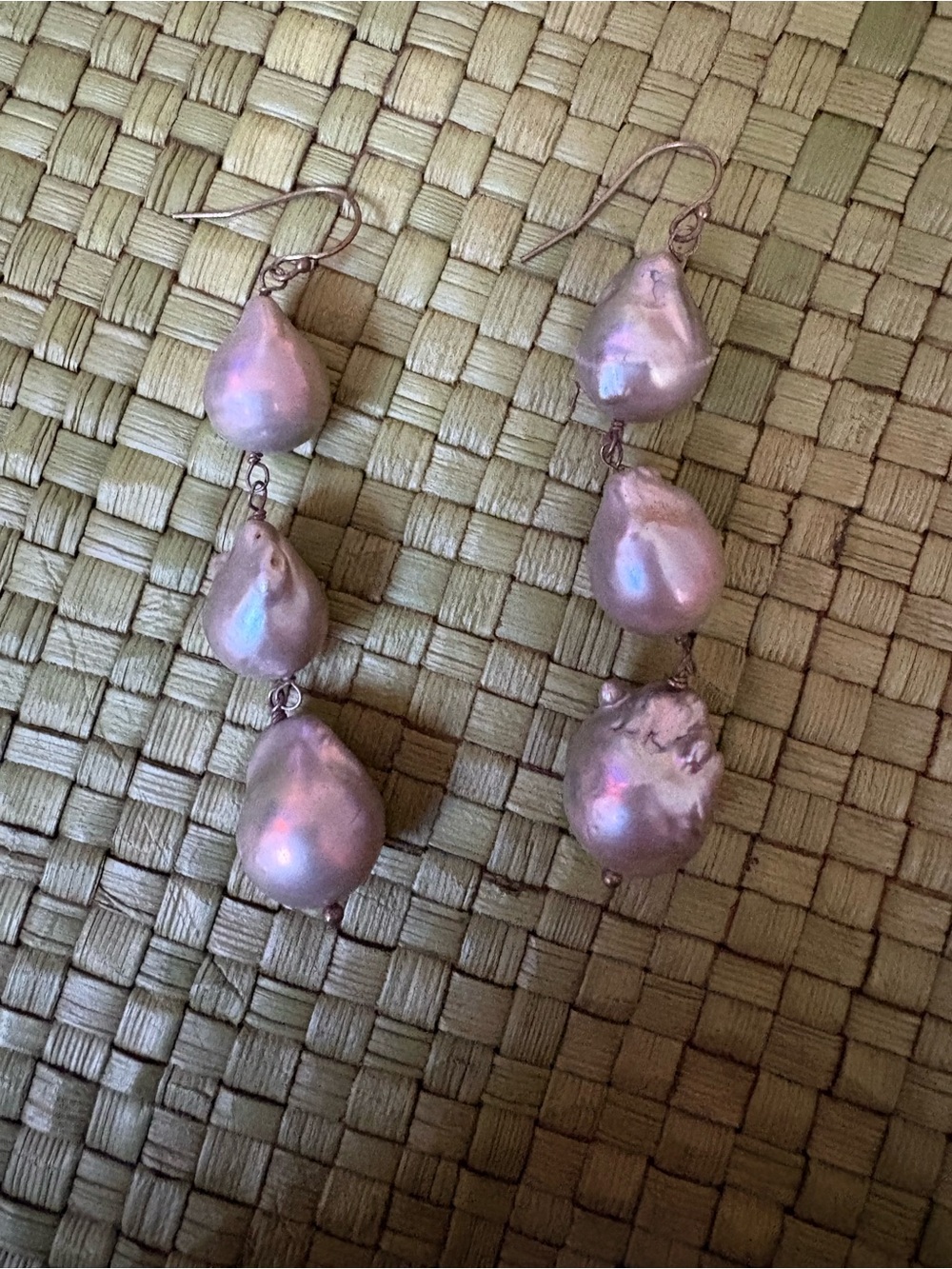 Pearl Drop Dangle Earrings - Gray Baroque Pearls with hints of Pink